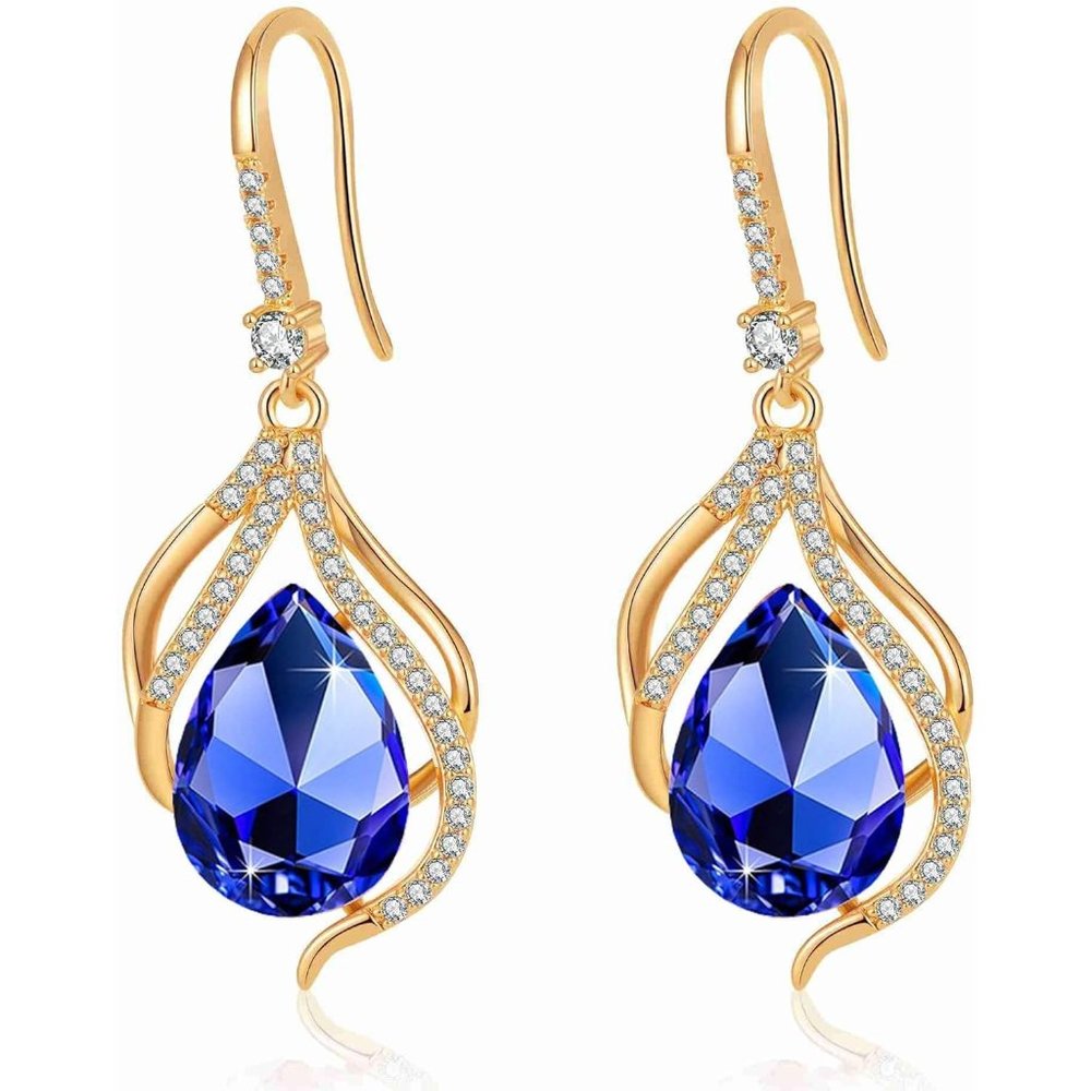 Women Crystal Hollow Teardrop Halo Drop Twisted Dangle Earrings